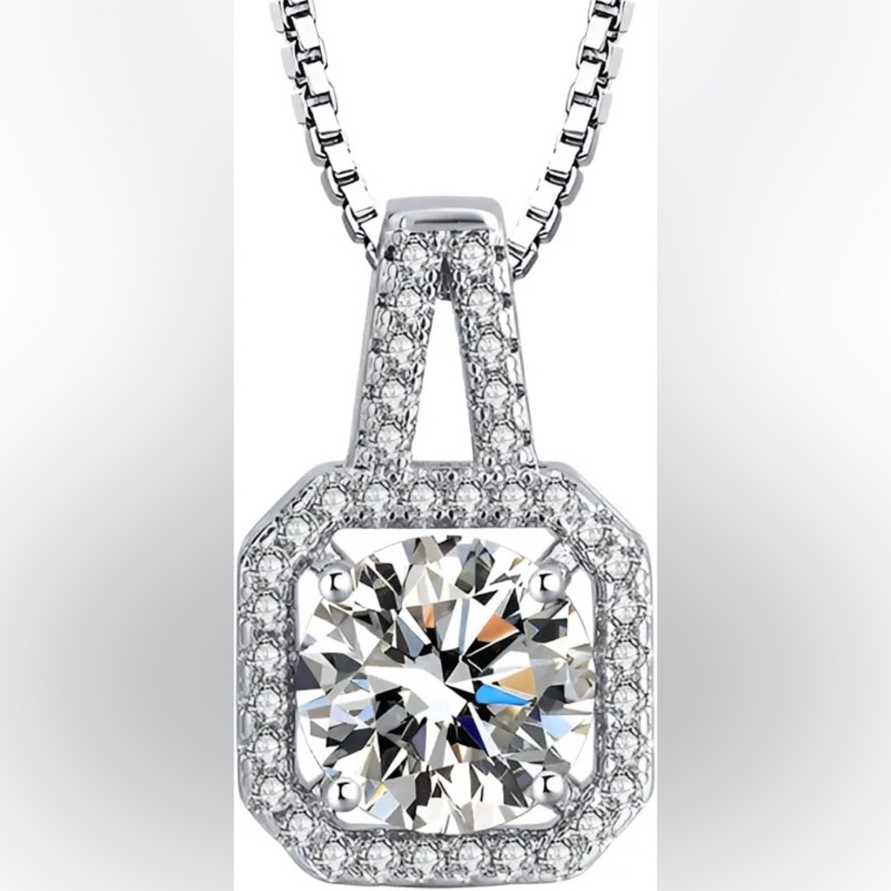 1CT 14K White Gold Sliver Plated Hypoallergenic Necklaces Pendant